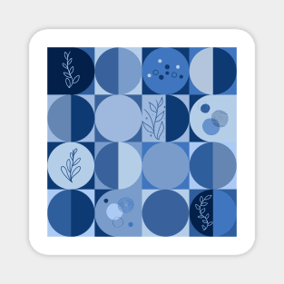 repeating geometry pattern, squares and circles, ornaments, blue color tones Magnet