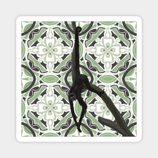 Exotic Spider Monkey on Tile Pattern Magnet