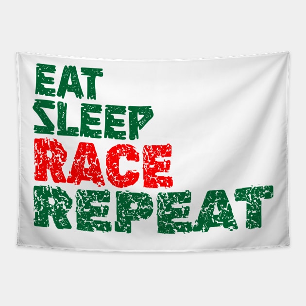 EAT SLEEP RACE REPEAT Tapestry by King Chris