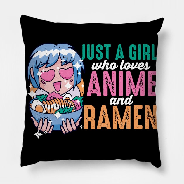 Just A Girl Who Loves Anime And Ramen Chibi Girl Pillow by wbdesignz