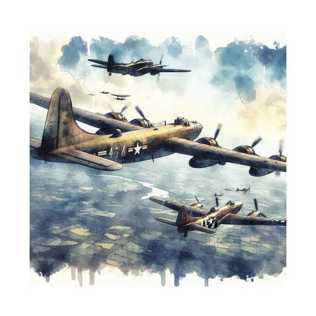 Fantasy illustration of WWII aircraft in battle by WelshDesigns