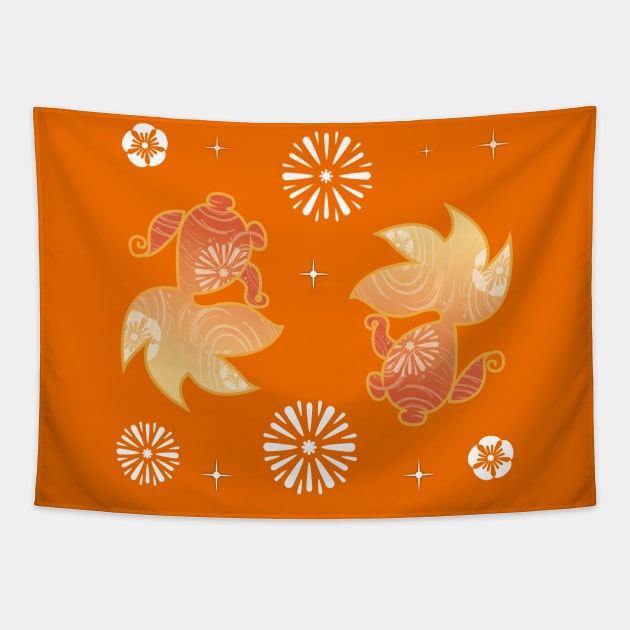 Yoimiya gold fish design Tapestry by Petites Choses