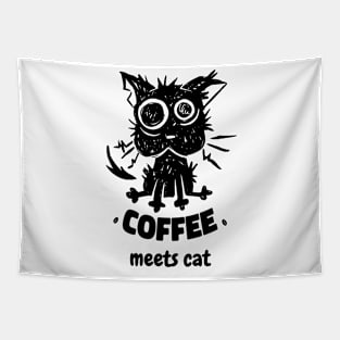 Coffee Meets Cat | Caffeinated Black Kitty Tapestry