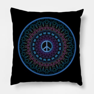 Peace Sign Blue Kaleidoscope Pillow