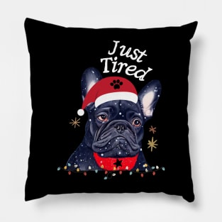 Blue French Bulldog Puppy in Christmas Costume Just Tired Exhausted Sleepy Pillow