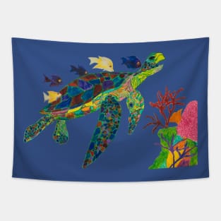 Happy Rainbow Turtle Tapestry