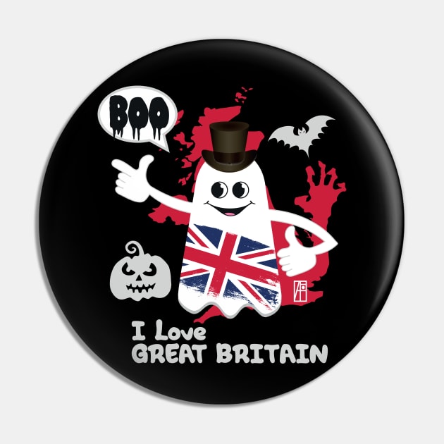 BOO GHOST with the English flag "I love Great Britain" - cute Halloween Pin by ArtProjectShop