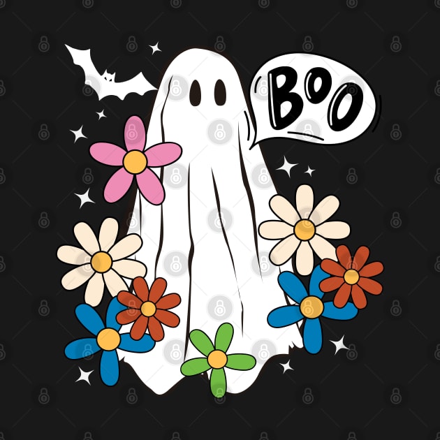 Funny Scary Retro Halloween Ghost Graphic Art by ChasingTees