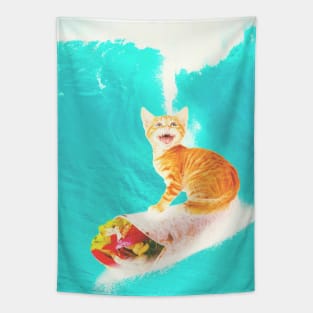 Kitty Cat Surfing Burrito Tapestry