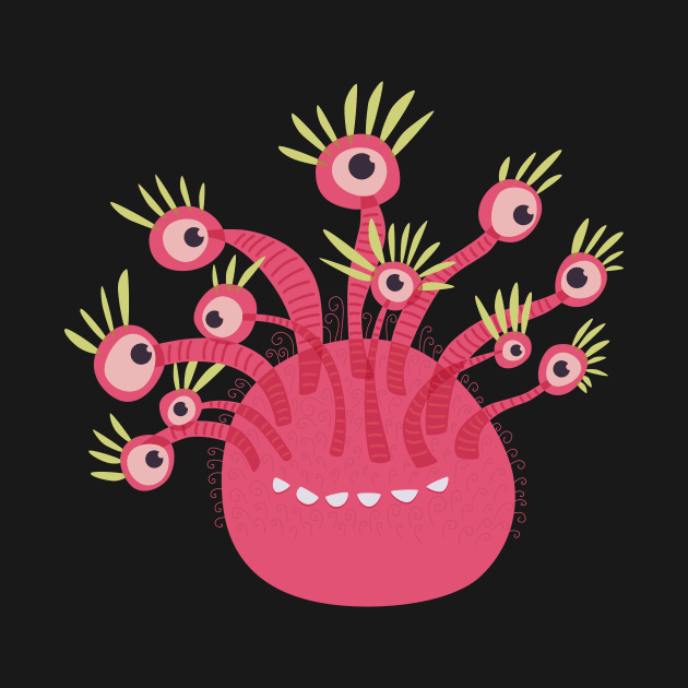 Funny Pink Cute Monster With Eleven Eyes by Boriana Giormova