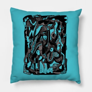 Blue Grey Abstract Wave of Thoughts No 4 Pillow