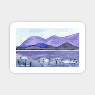 Purple Mountains. Watercolor Painting Magnet