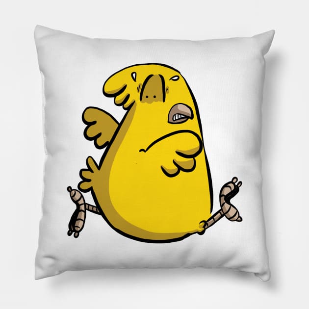 Cute Scared Chicken Run poultry Pillow by Kev Brett Designs