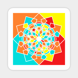 Square print with random geometric shapes in bright neon colors Magnet