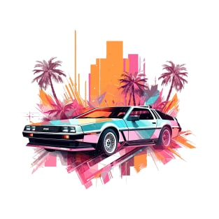 Modern DeLorean inspired car color mix city skyline T-Shirt