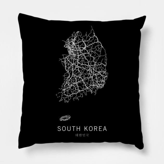 South Korea Road Map Pillow by ClarkStreetPress