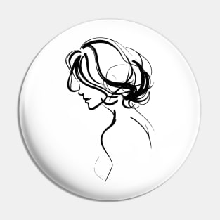 This is a simple black ink drawing of a woman Pin