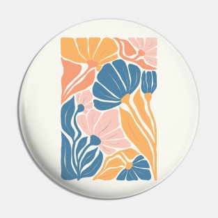 Blue Yellow Pink Abstract Flowers Pin