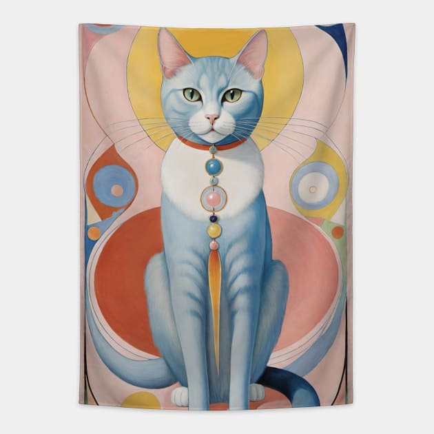 Hilma af Klint's Colorful Cat Dreamscape: Abstract Whimsy Tapestry by FridaBubble
