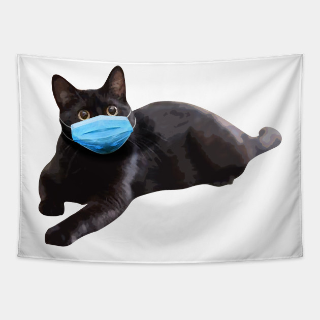 Black Cat Wearing Mask Quarantined Social Distance Kitty Black Cat