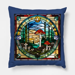 Mushroom Forest at Dusk Stained Glass Pillow