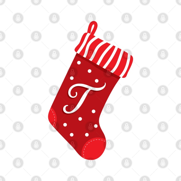 Christmas Stocking with the Letter T by VicEllisArt