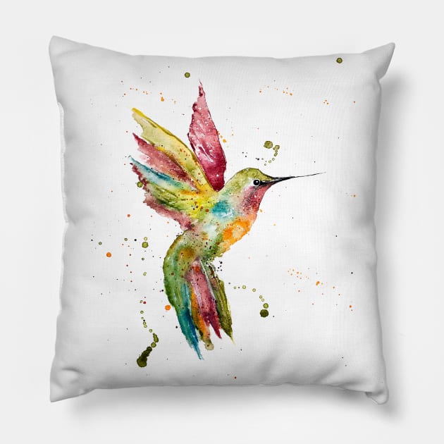 Watercolor Hummingbird Pillow by NadzzzArt