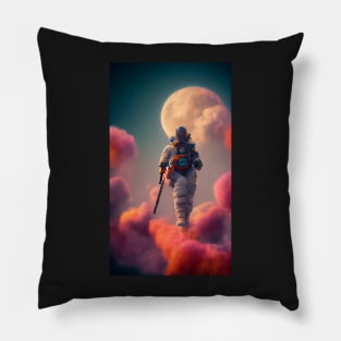 Astronaut standing on colorful clouds in space Pillow