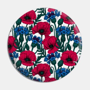 Red poppies and blue cornflowers on white Pin