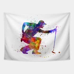 man golfer crouching silhouette Tapestry
