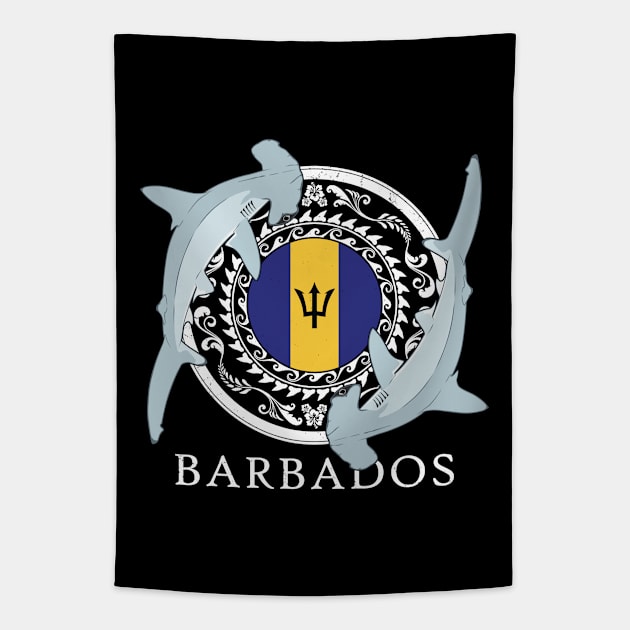 Hammerhead Shark Flag of Barbados Tapestry by NicGrayTees