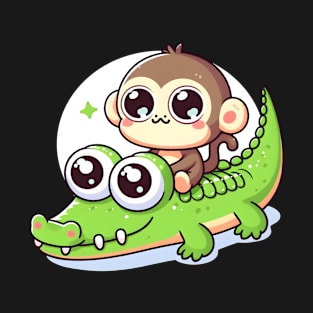 Cute monkey rides crocodile T-Shirt