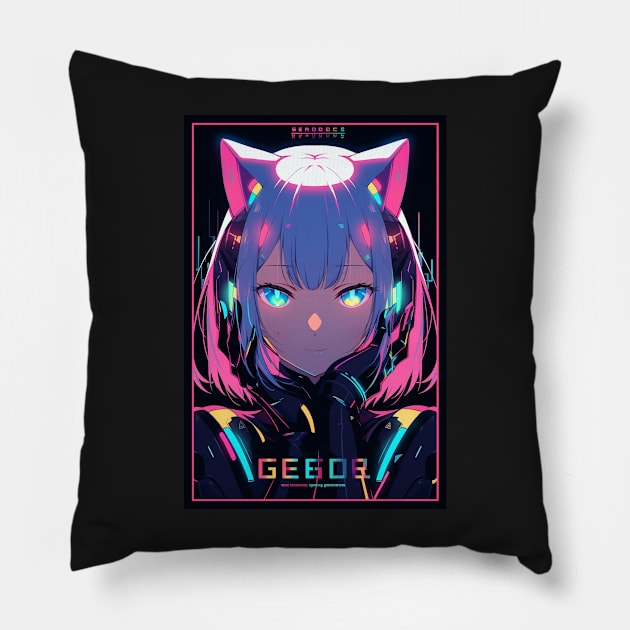 Anime Cat Girl | Quality Anime Design | Chibi Cat Girl Miaw | Manga Anime Art Pillow by AlNoah