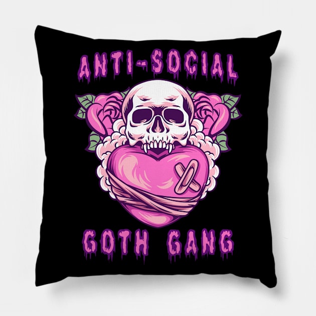 Anti-social goth gang Pillow by onemoremask