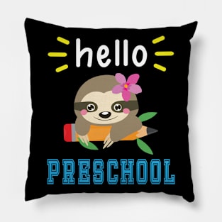 Sloth Student With Pencil Back To School Day Hello Preschool Pillow