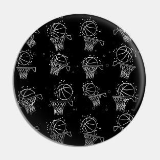 Basketball - Ball and Hoop Pattern on Black Background Pin