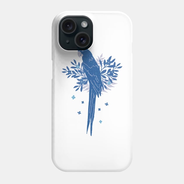 Blue Ara parrot with Tropical Leaves Phone Case by OneLook