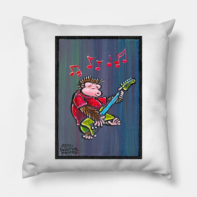 Rock Guitarist Ape 015 Pillow by WalterMoore