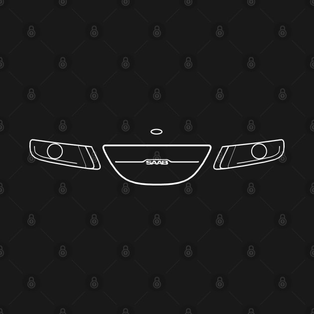 Saab 9-5 classic car grille minimalist white outline graphic by soitwouldseem