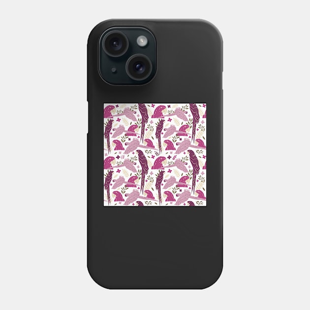 Ara Parrot Tropical Leaves Pink and Bordeaux Phone Case by OneLook