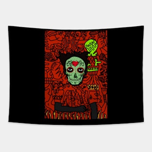 Doodle Dude - Mexican Male Character with Dark Eyes and Gray Doodle Item Tapestry