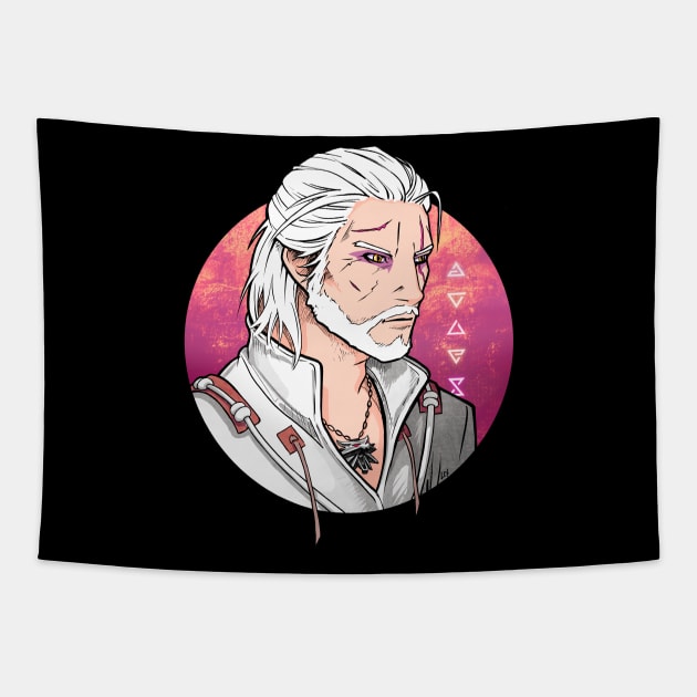 Witcher Geralt - Fiery Lilac Moon Tapestry by Lix