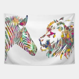 Colourful Zebra & Lion Safari Print Tapestry