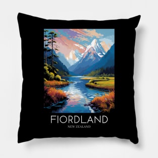 A Pop Art Travel Print of Fiordland National Park - New Zealand Pillow