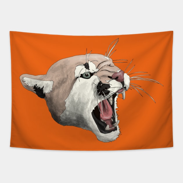 Snarling Mountain Lion Tapestry by Kristal Stittle