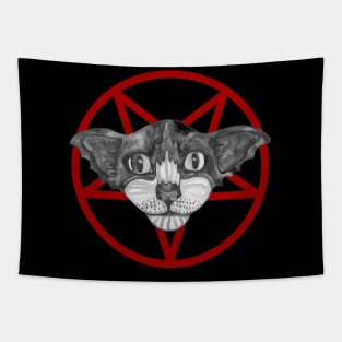 Satanic black cat in pentagram Tapestry