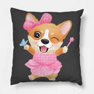 cute little corgi with ballerina tshirt Pillow