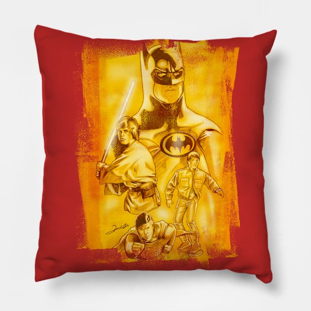 Golden 80s Heroes Pillow by renatodsc