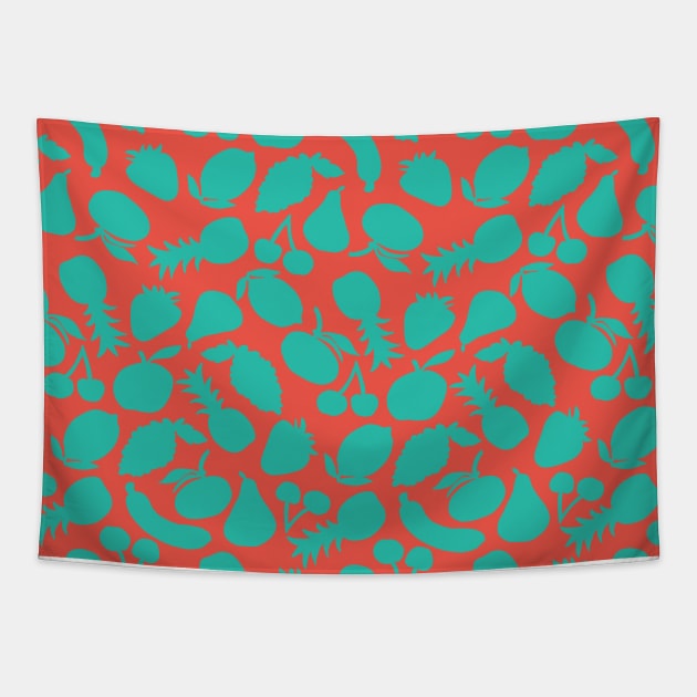 Fruit Salad- teal on salmon Tapestry by NickiPostsStuff