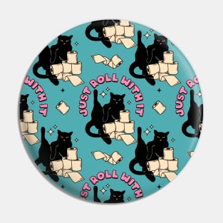 Roll with it Black Cat Pattern in blue Pin